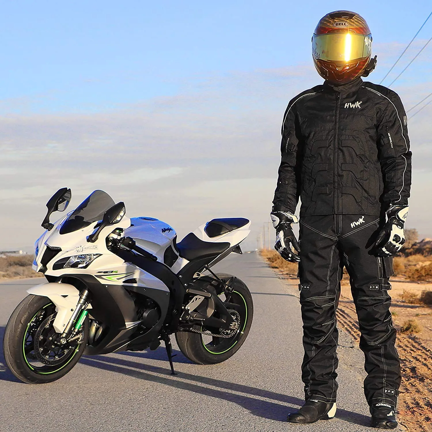 HWK Motorcycle Jacket Riding Mens Textile Motocross Dualsport Racing Hi-Vis Biker CE Armored Water Resistant Jackets (Military Green, 2XL)