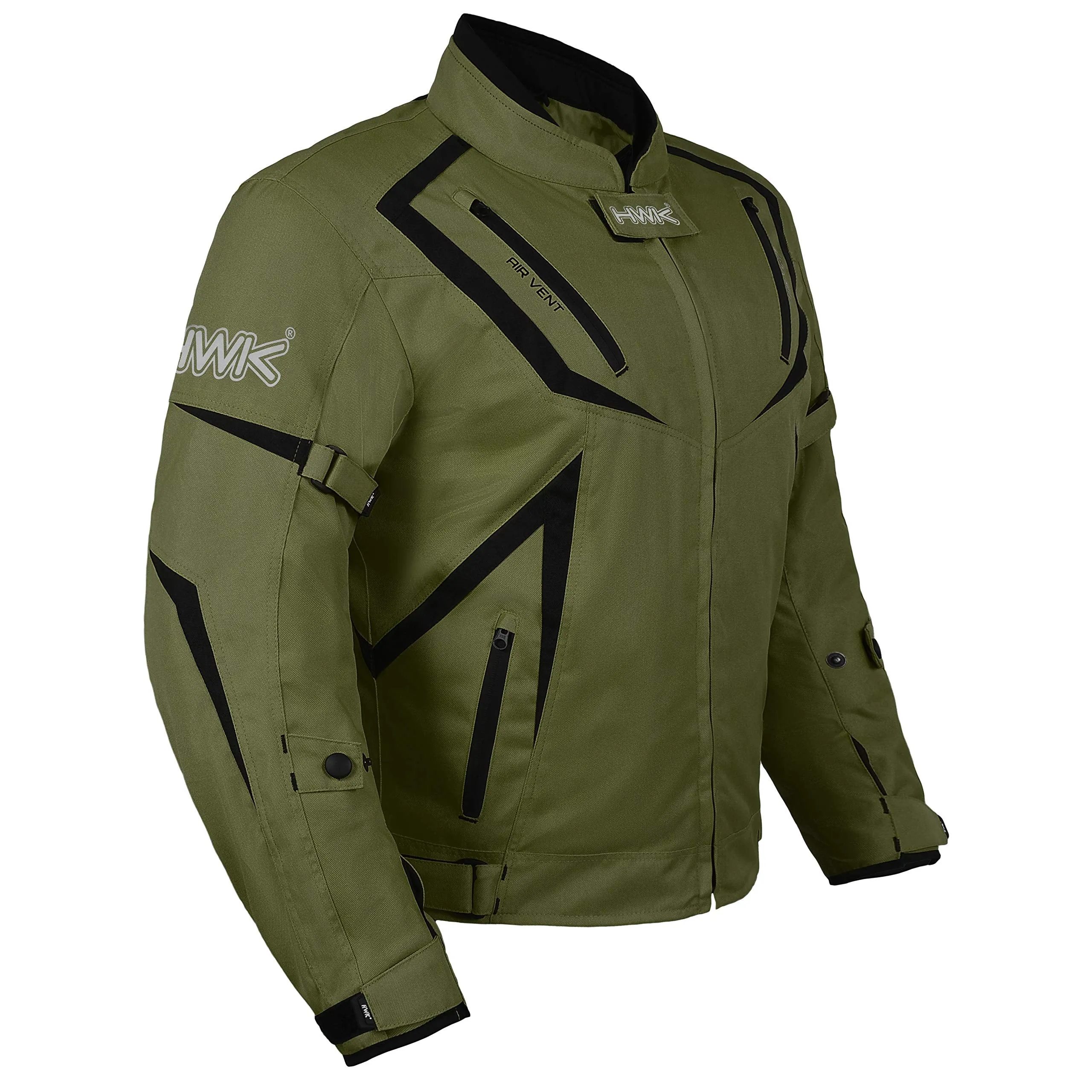 HWK Motorcycle Jacket Riding Mens Textile Motocross Dualsport Racing Hi-Vis Biker CE Armored Water Resistant Jackets (Military Green, 2XL)