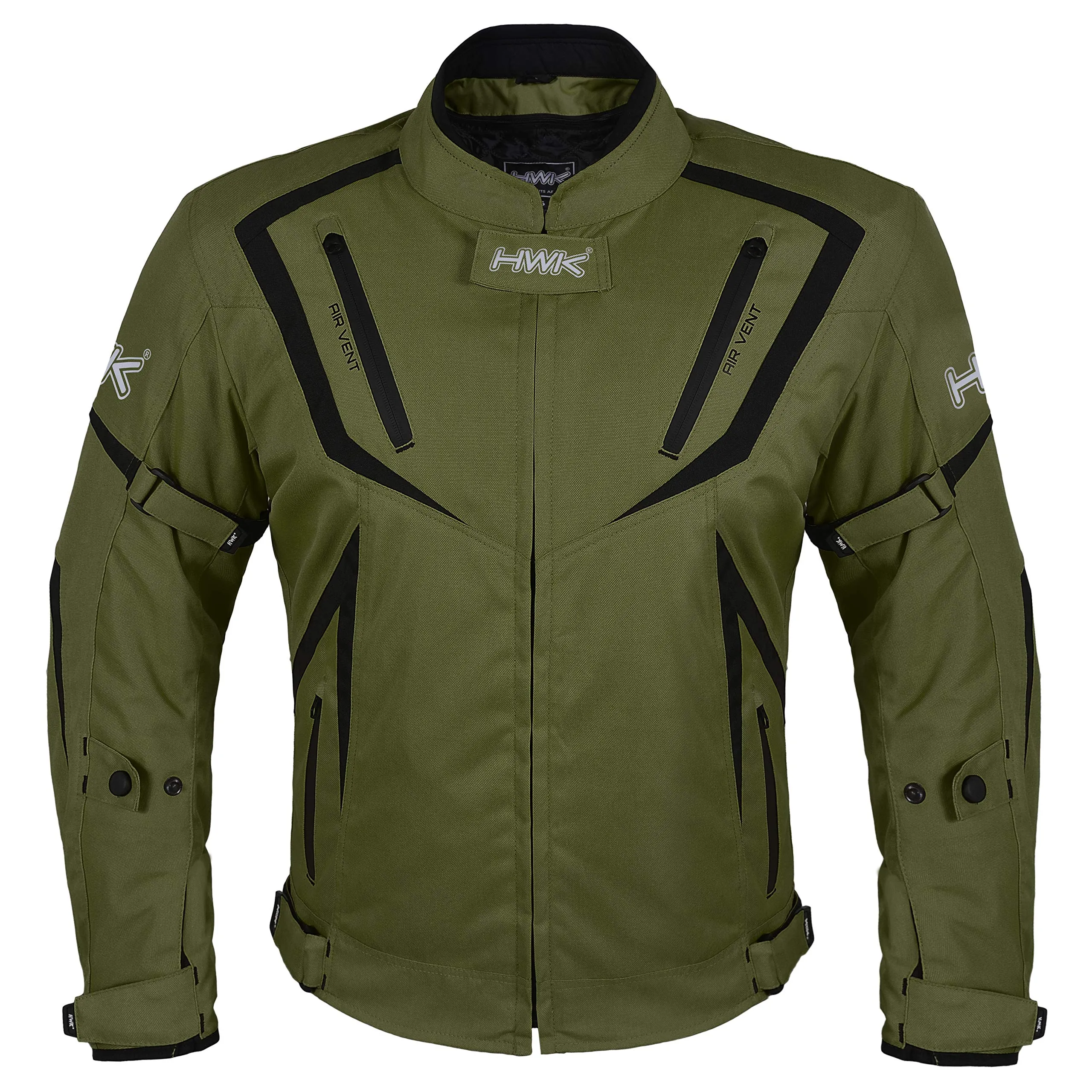 HWK Motorcycle Jacket Riding Mens Textile Motocross Dualsport Racing Hi-Vis Biker CE Armored Water Resistant Jackets (Military Green, 2XL)