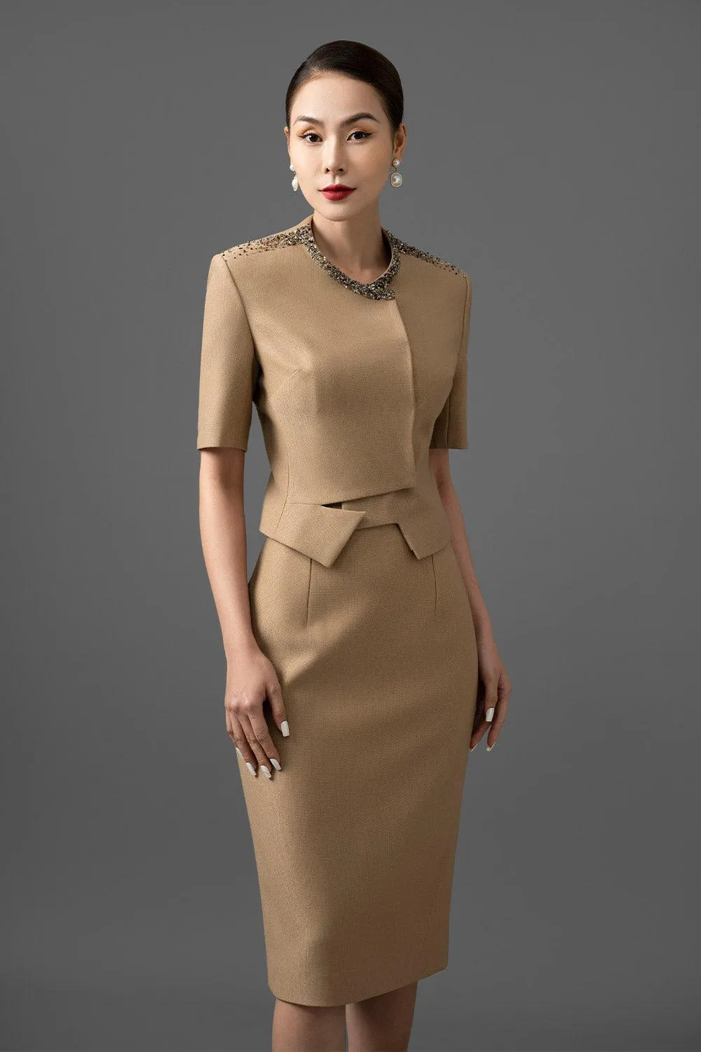 Janiel Pencil Stone Gabardine Midi Set