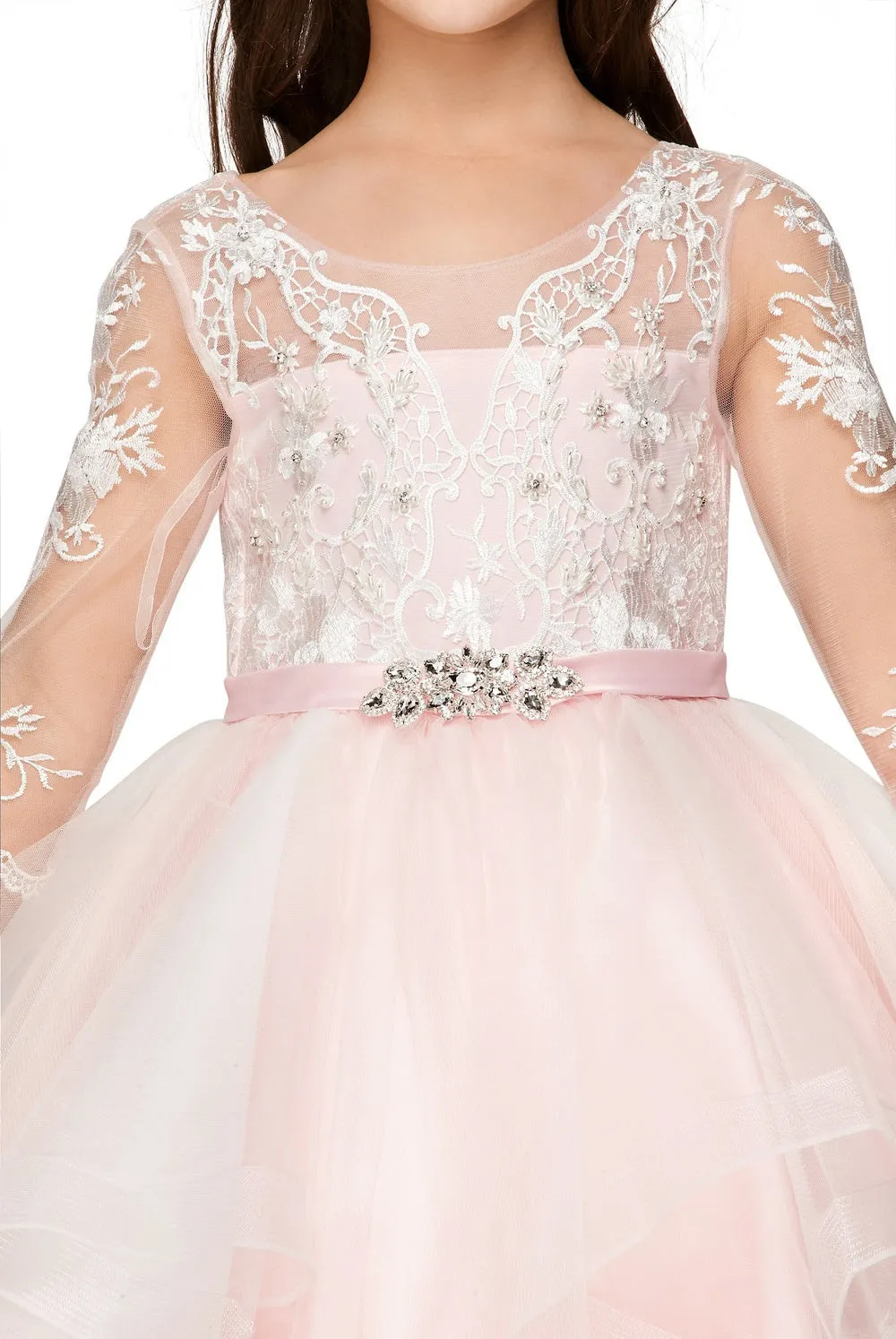 Lace Bodice A-Line Girl Party Dress by Cinderella Couture USA AS5075N