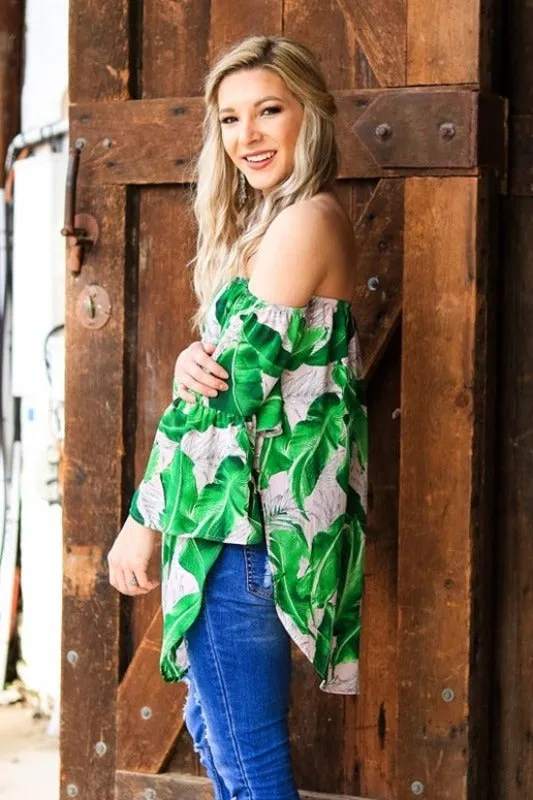 L&B Green Leaf Off Shoulder Tunic - Blush