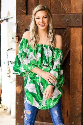 L&B Green Leaf Off Shoulder Tunic - Blush