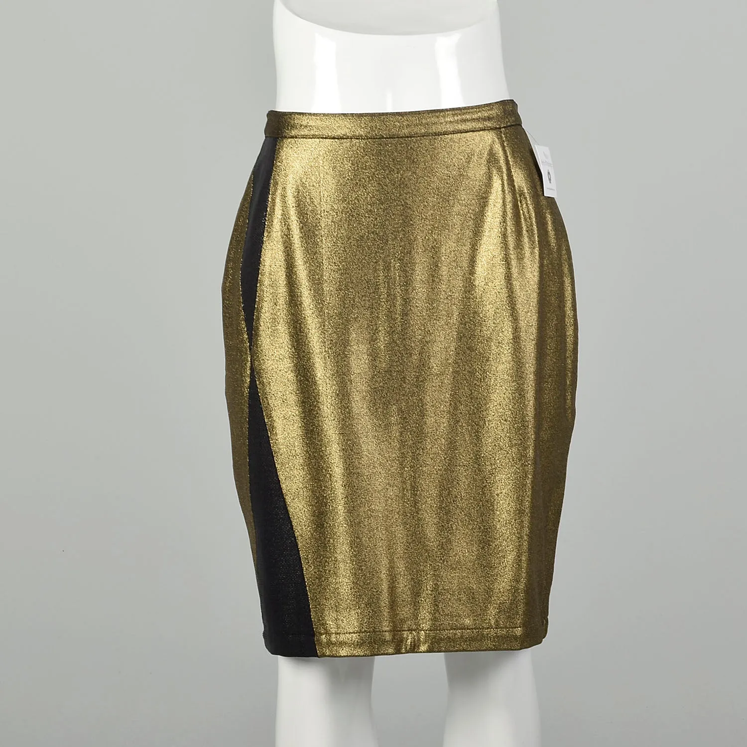 Medium 1990s Gianni Versace Pencil Skirt Metallic Gold Black Embellishments