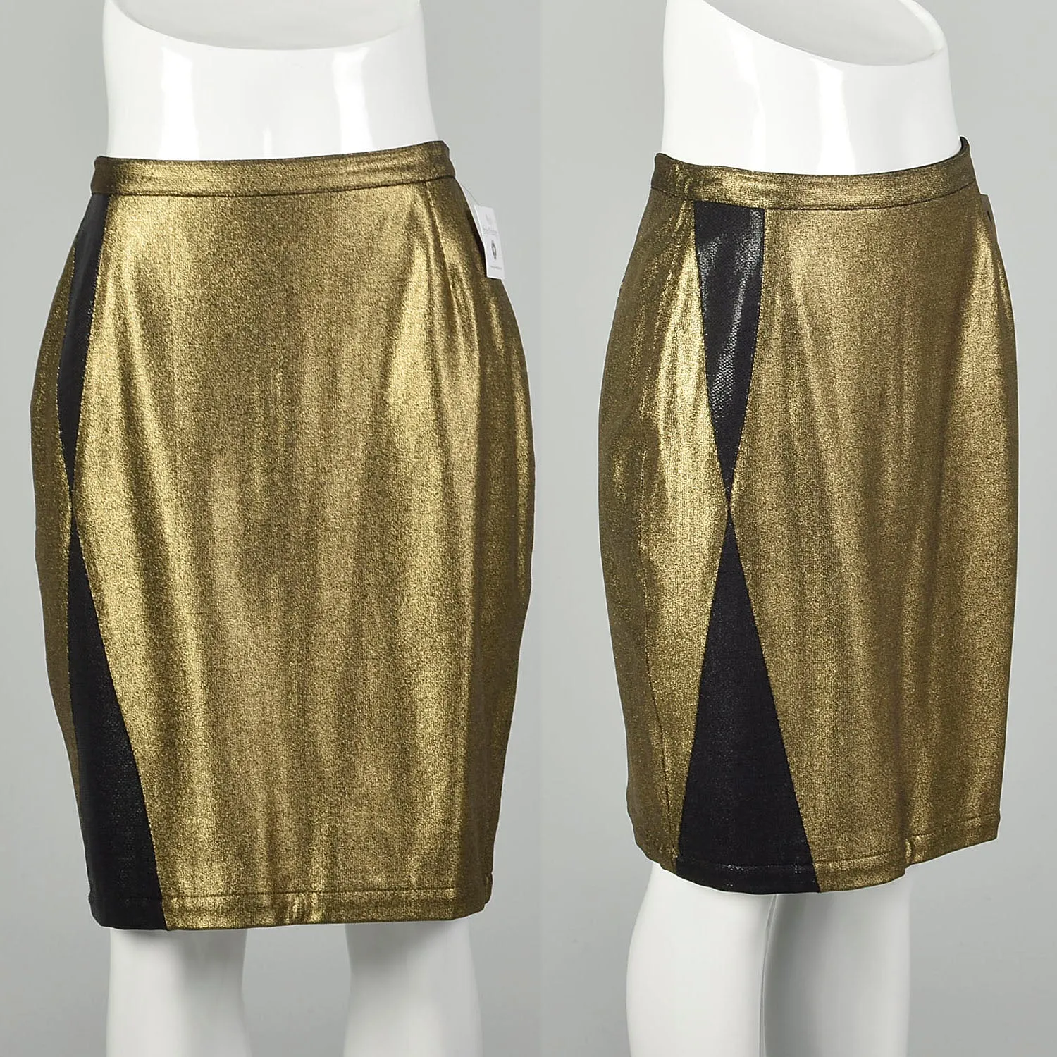 Medium 1990s Gianni Versace Pencil Skirt Metallic Gold Black Embellishments
