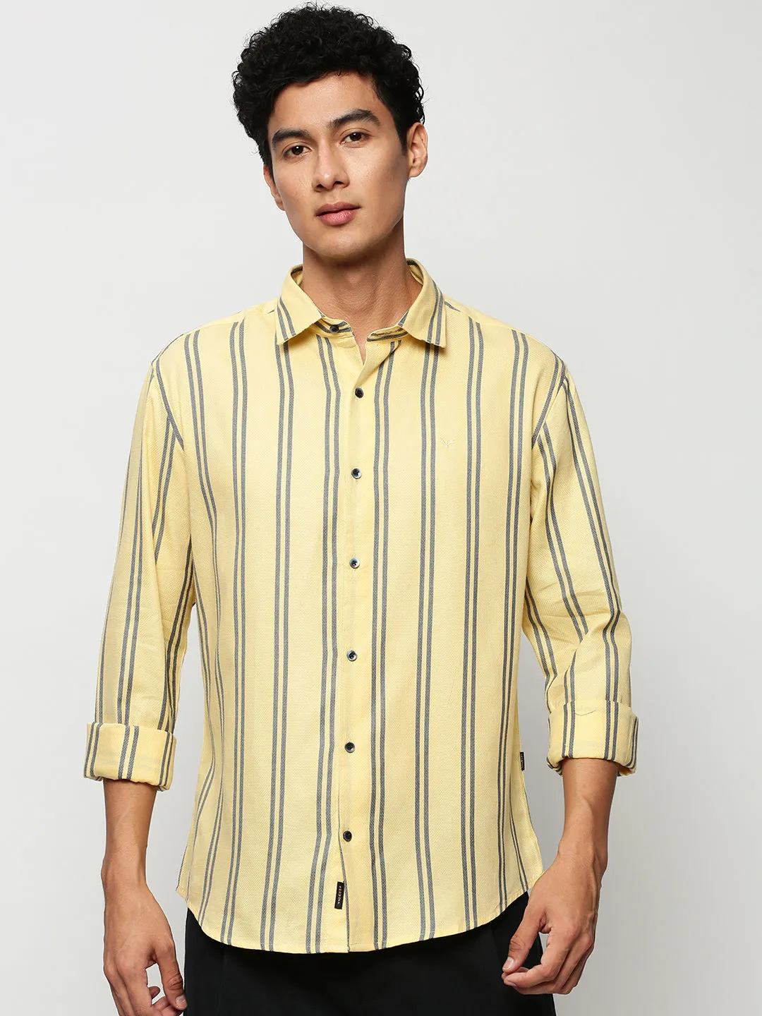 Men Yellow Striped Casual Casual Shirts