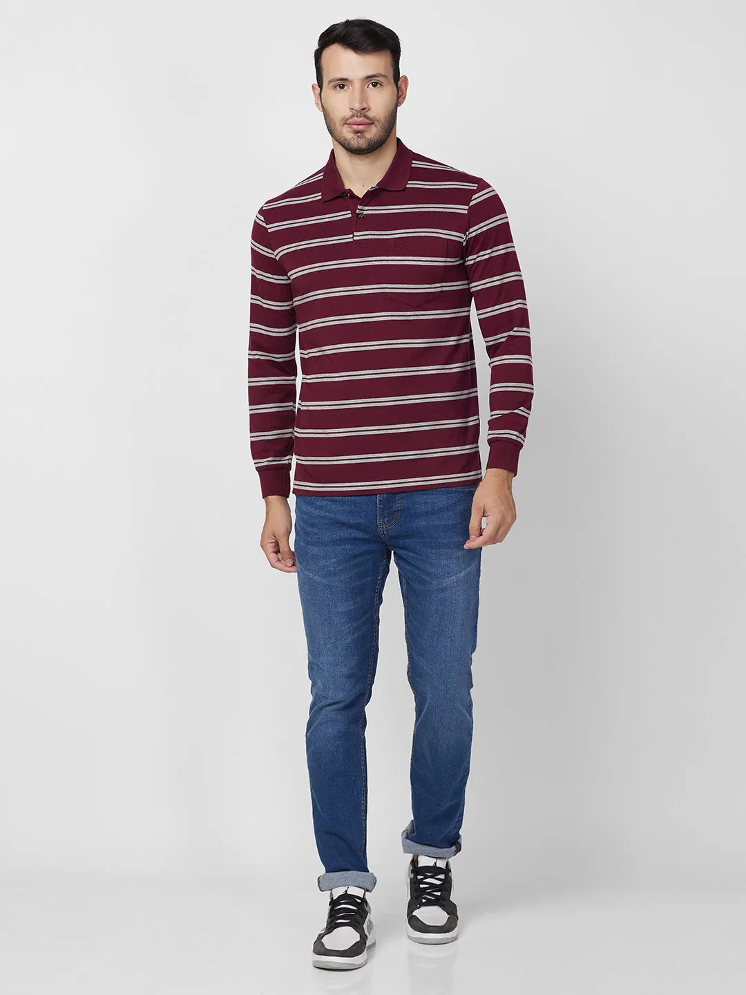 Men's Full Sleeve Jersey Striper Polo