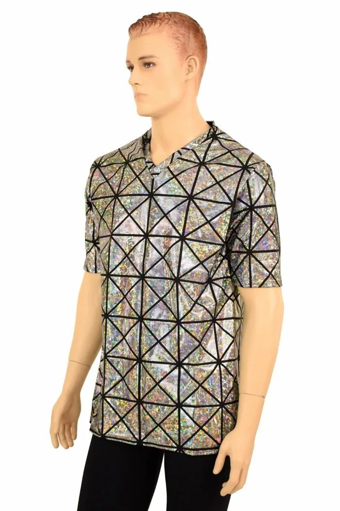 Mens Silver Cracked Tile V Neck Shirt