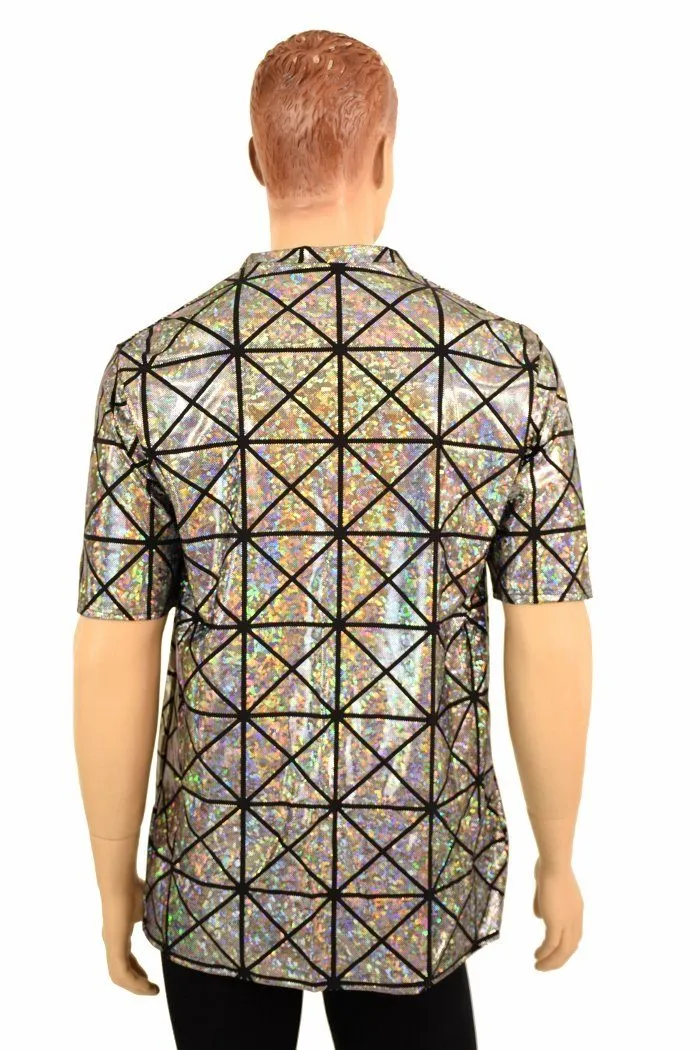 Mens Silver Cracked Tile V Neck Shirt