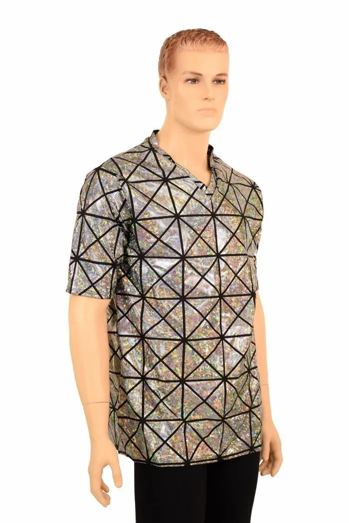 Mens Silver Cracked Tile V Neck Shirt