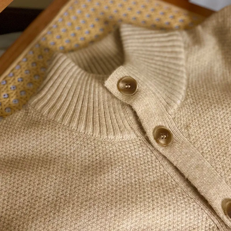 Mens Stand Collar Button Down Half Turtleneck Sweater