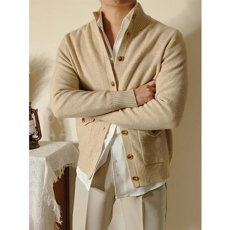 Mens Stand Collar Button Down Half Turtleneck Sweater