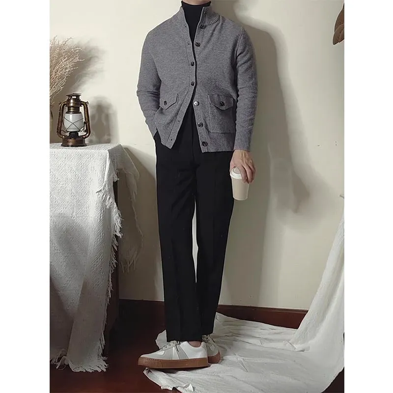 Mens Stand Collar Button Down Half Turtleneck Sweater
