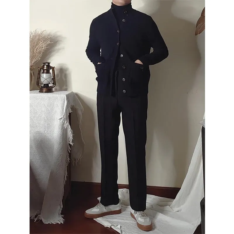 Mens Stand Collar Button Down Half Turtleneck Sweater