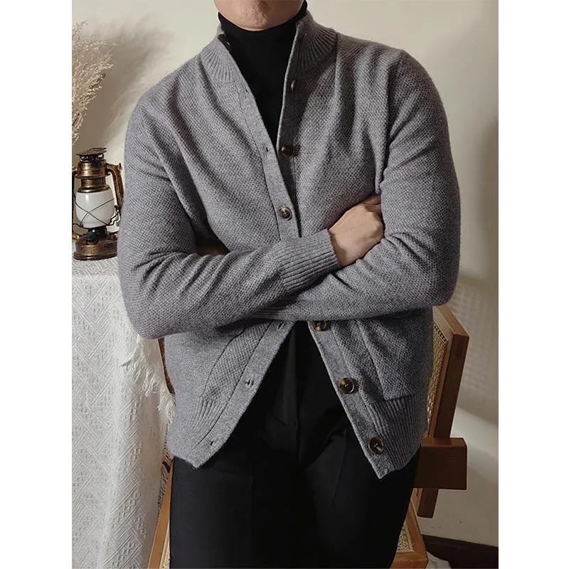 Mens Stand Collar Button Down Half Turtleneck Sweater