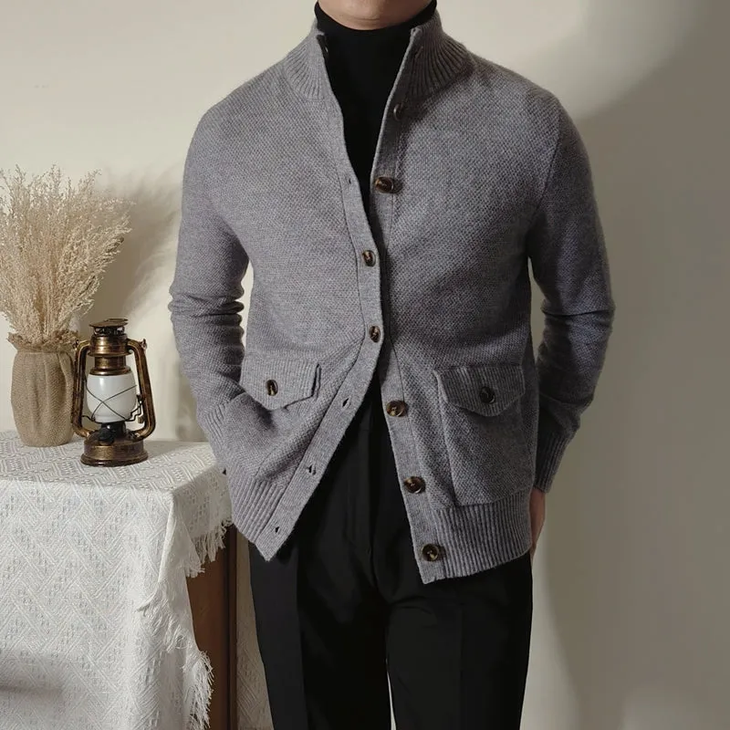 Mens Stand Collar Button Down Half Turtleneck Sweater