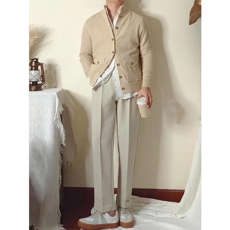 Mens Stand Collar Button Down Half Turtleneck Sweater