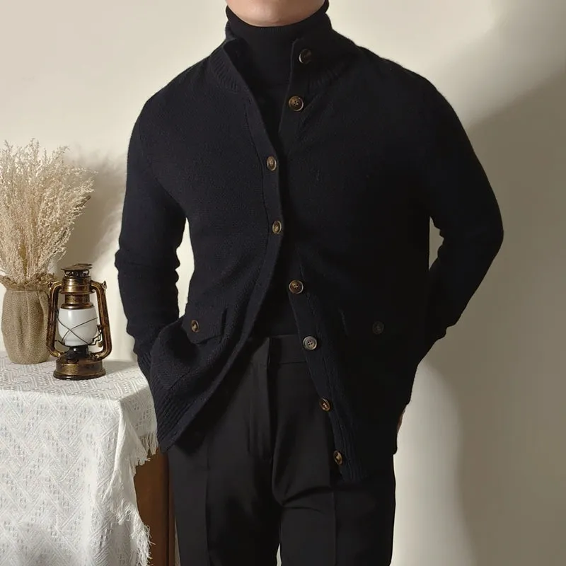 Mens Stand Collar Button Down Half Turtleneck Sweater
