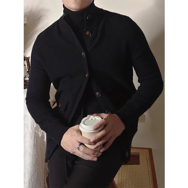 Mens Stand Collar Button Down Half Turtleneck Sweater