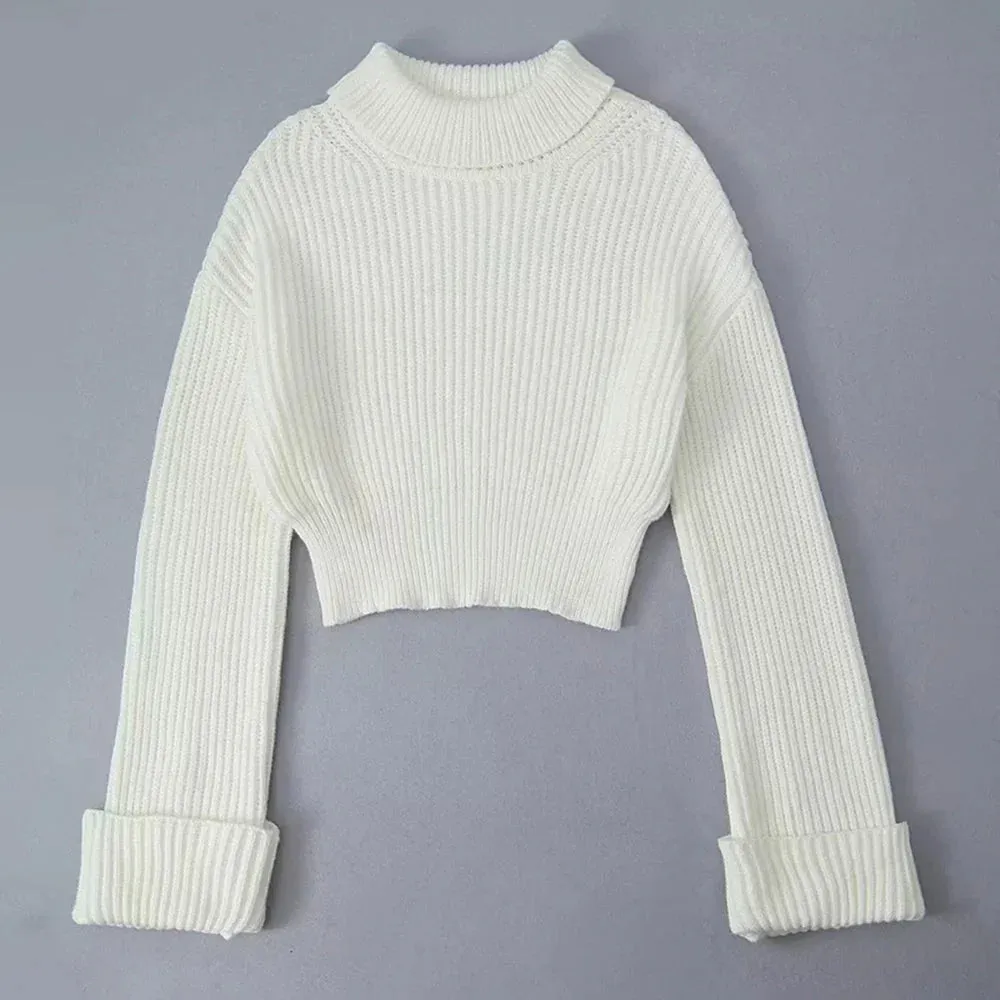 Metaversmall Solid Minimalist Casual Sweater For Women Turtleneck Long Sleeve Knitting Pullover Sweaters Female Fashion Clothing Style
