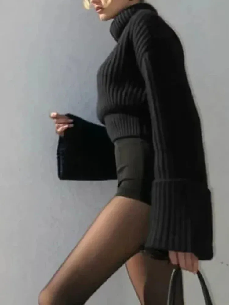 Metaversmall Solid Minimalist Casual Sweater For Women Turtleneck Long Sleeve Knitting Pullover Sweaters Female Fashion Clothing Style