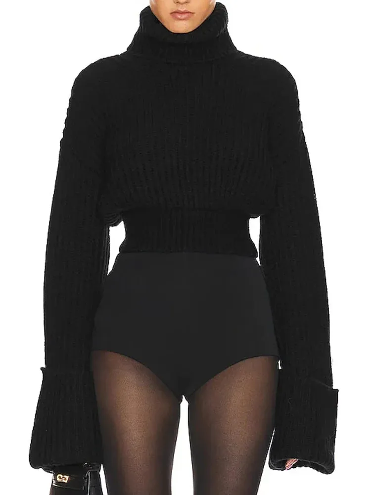 Metaversmall Solid Minimalist Casual Sweater For Women Turtleneck Long Sleeve Knitting Pullover Sweaters Female Fashion Clothing Style