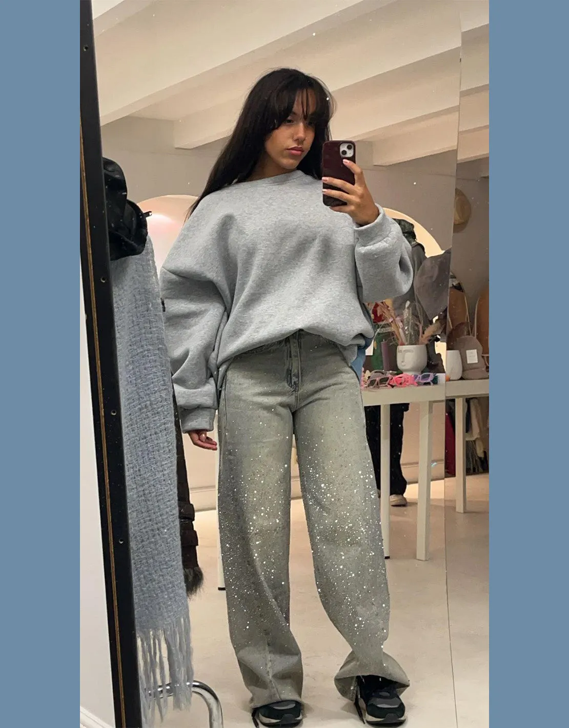 Mixed materials oversized sweater