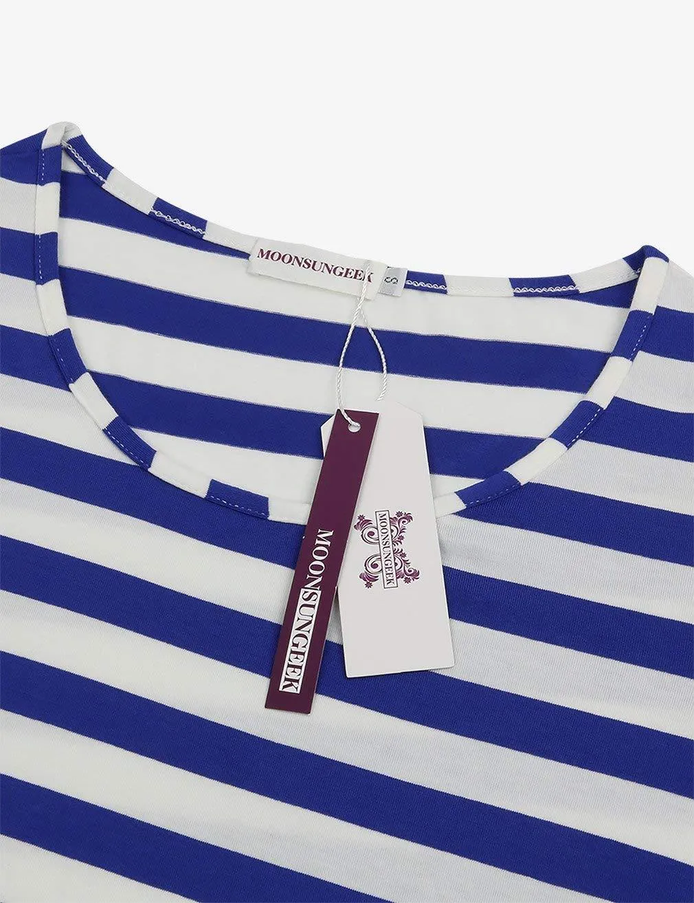 Moosungeek Womens Blue Stripe Pattern Loose Tunic Top