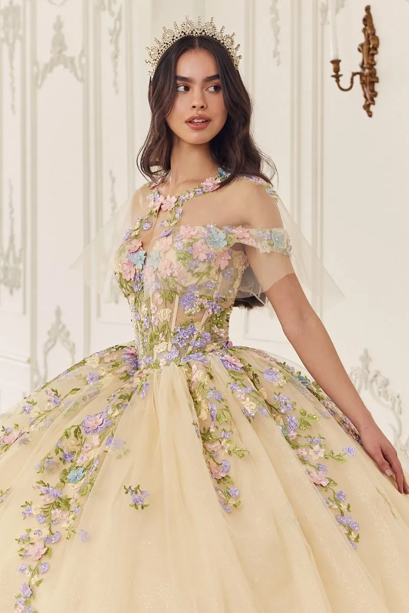 Multi Colored Floral Off Shoulder Gown by Cinderella Divine 15724 - Quinceanera