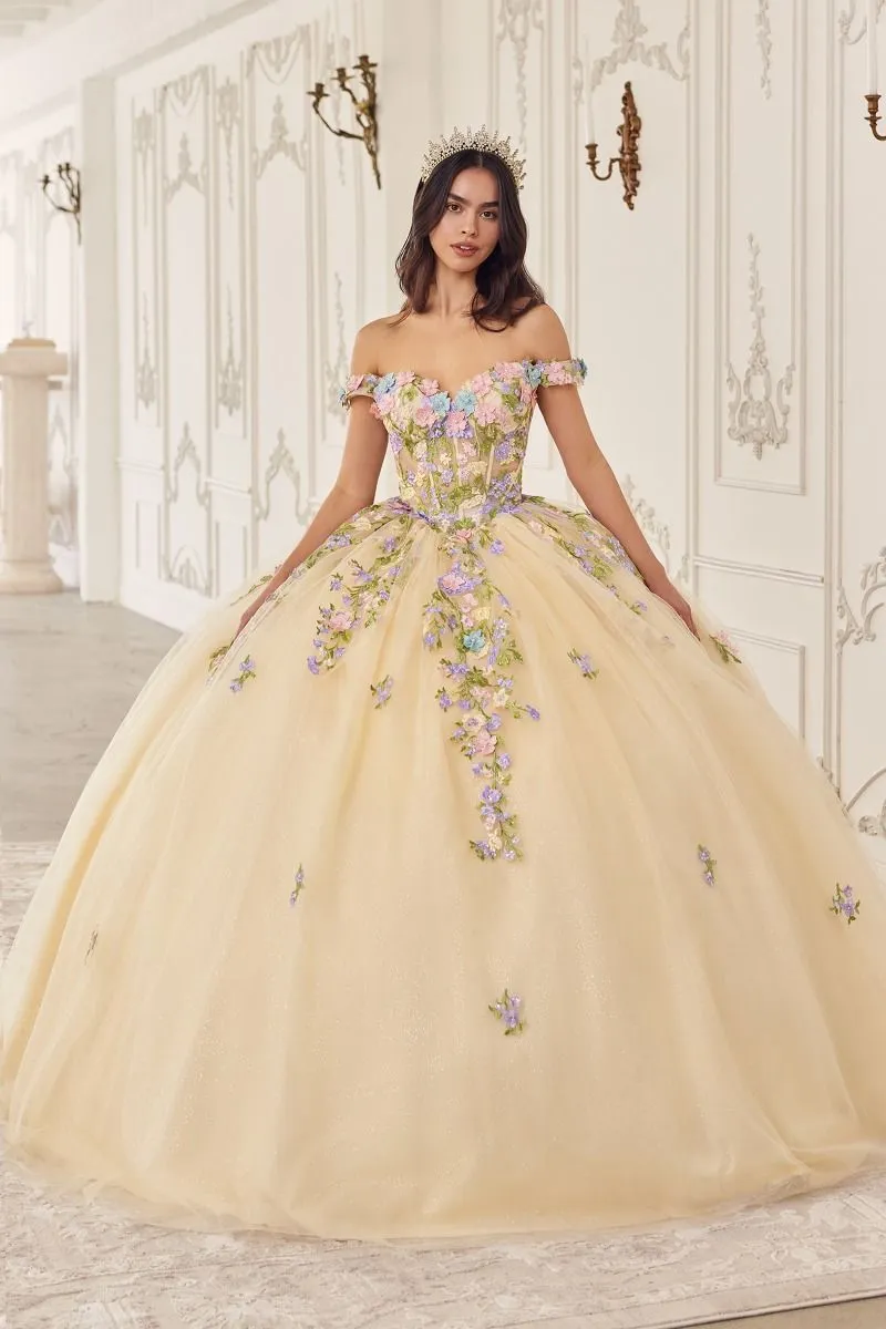 Multi Colored Floral Off Shoulder Gown by Cinderella Divine 15724 - Quinceanera