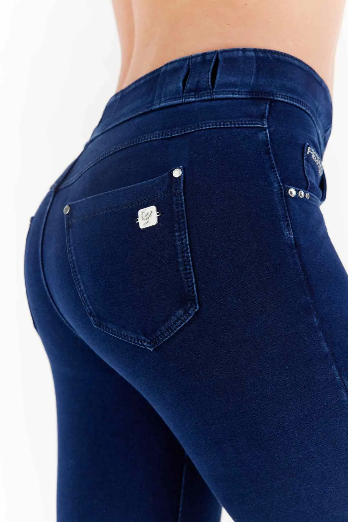 NOW Dark Denim Blue Stitch Pants Regular Rise Full Length