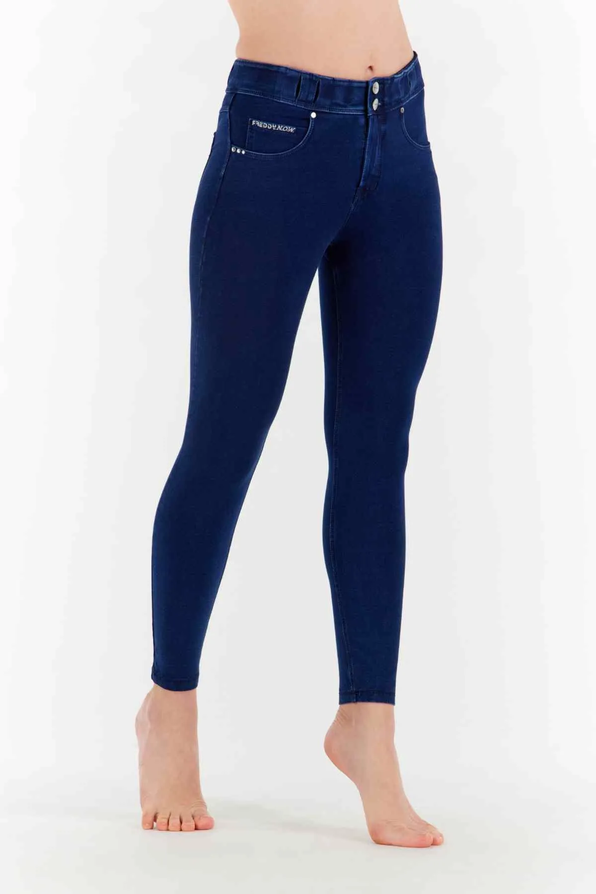 NOW Dark Denim Blue Stitch Pants Regular Rise Full Length