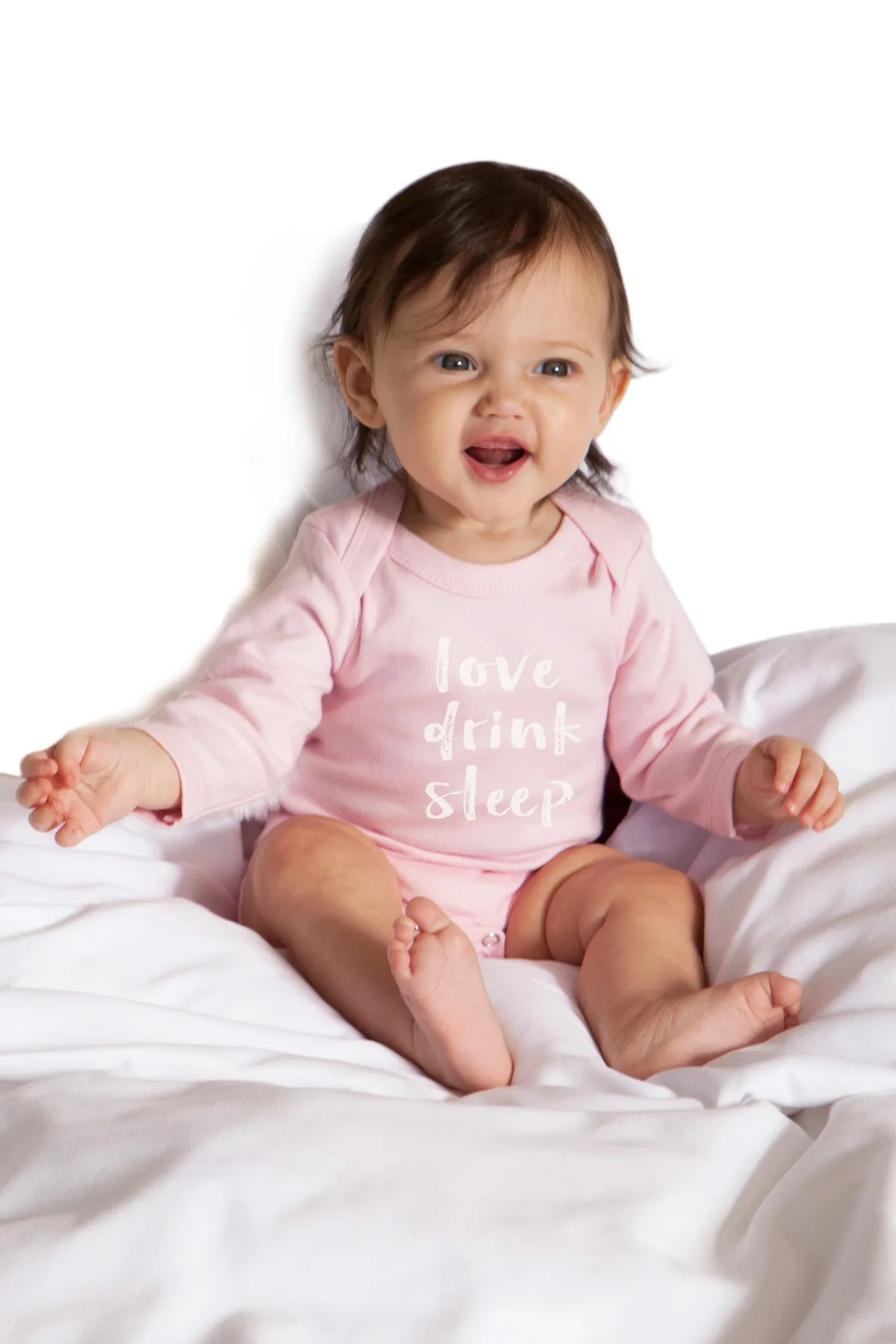 Organic Onesie - Long Sleeve Pink (love, drink, sleep)