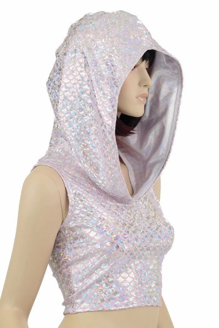 Pink Mermaid Sleeveless Crop Hoodie