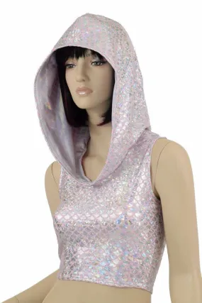 Pink Mermaid Sleeveless Crop Hoodie