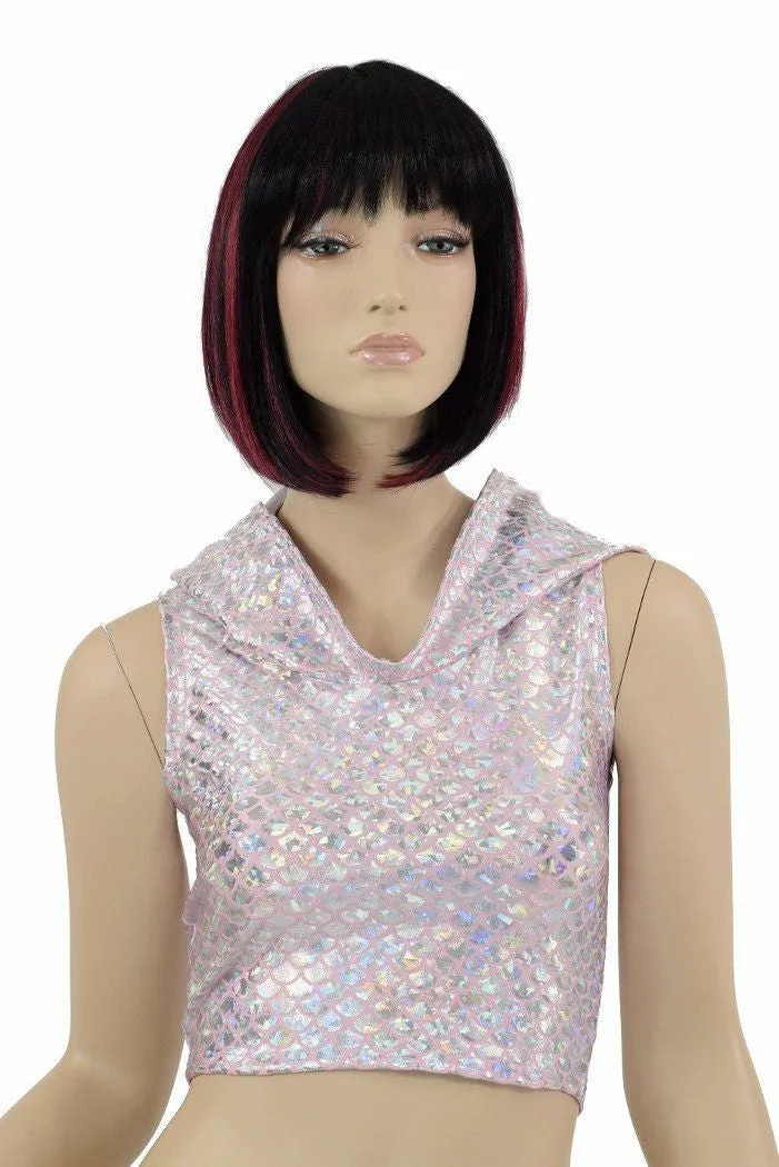 Pink Mermaid Sleeveless Crop Hoodie