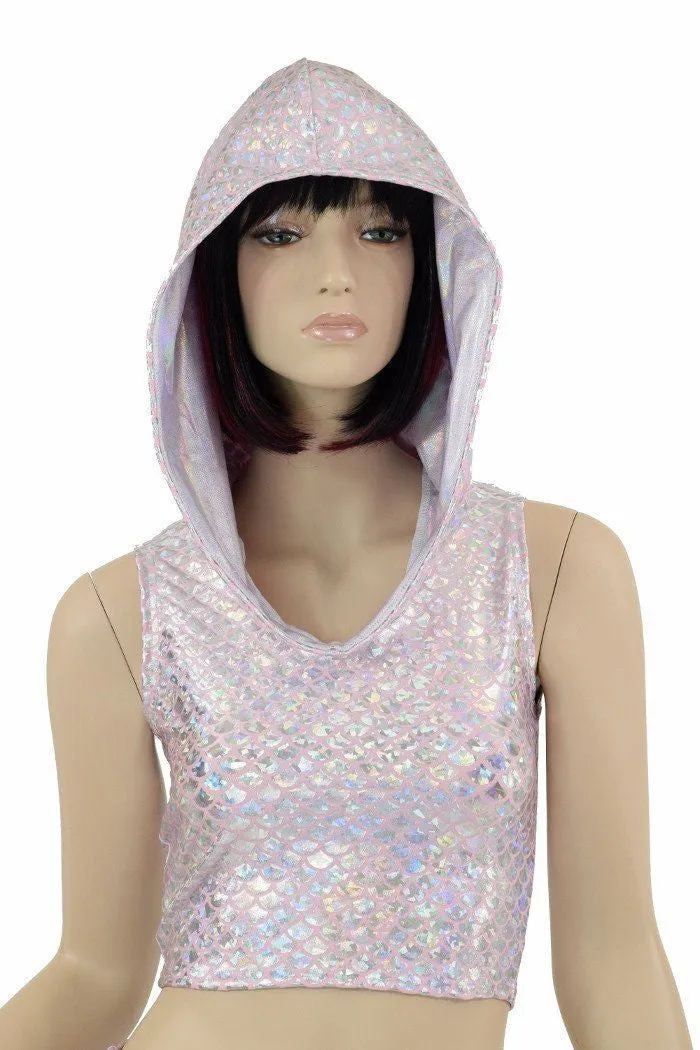 Pink Mermaid Sleeveless Crop Hoodie