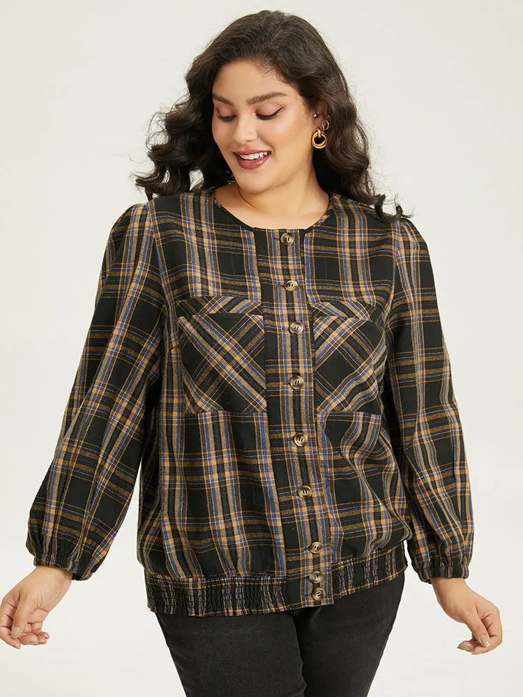 Plaid Button Through Elastic Hem Shacket