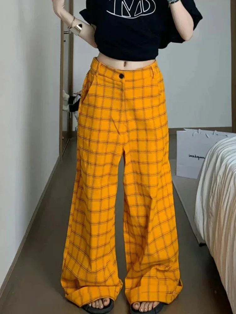 Plaid Pants Women Baggy Wide Leg Style Hip Hop Y2k Pants