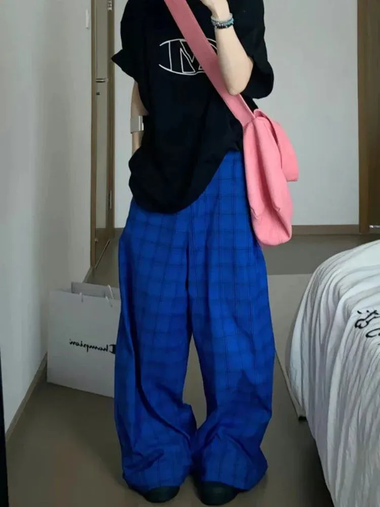 Plaid Pants Women Baggy Wide Leg Style Hip Hop Y2k Pants