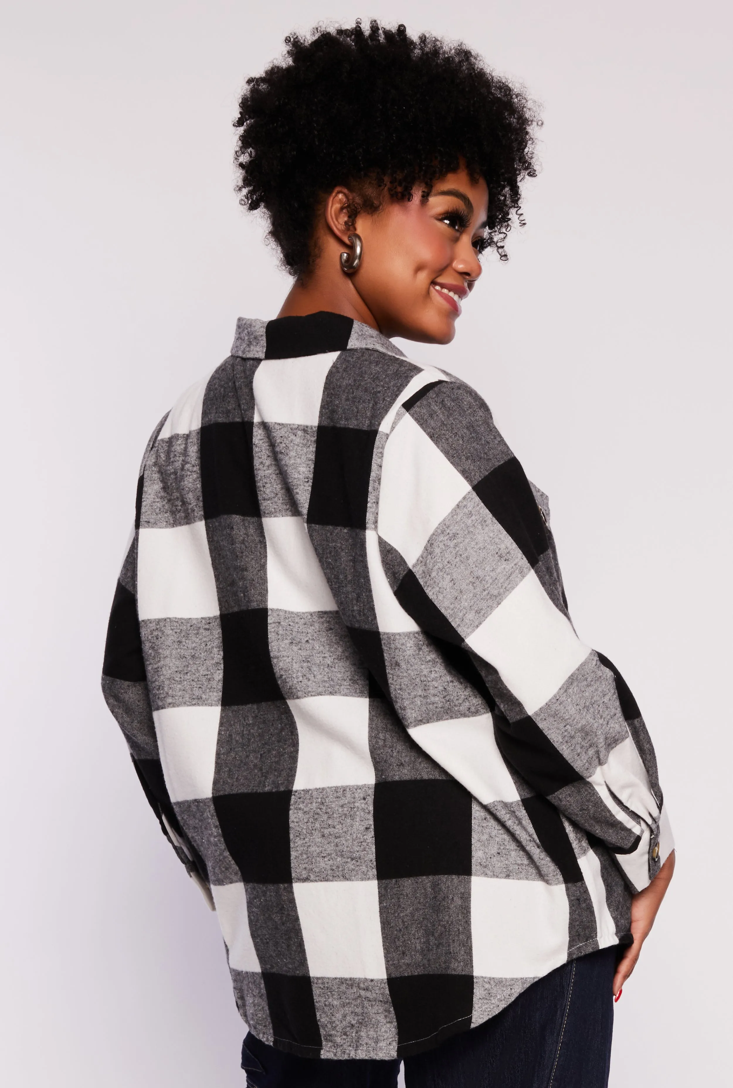 Plus Size Plaid Flannel Button Front Shacket