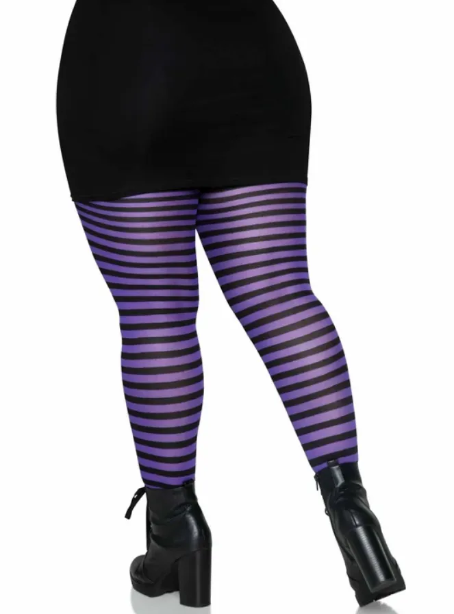 Plus Size Striped Tights in Black & Purple