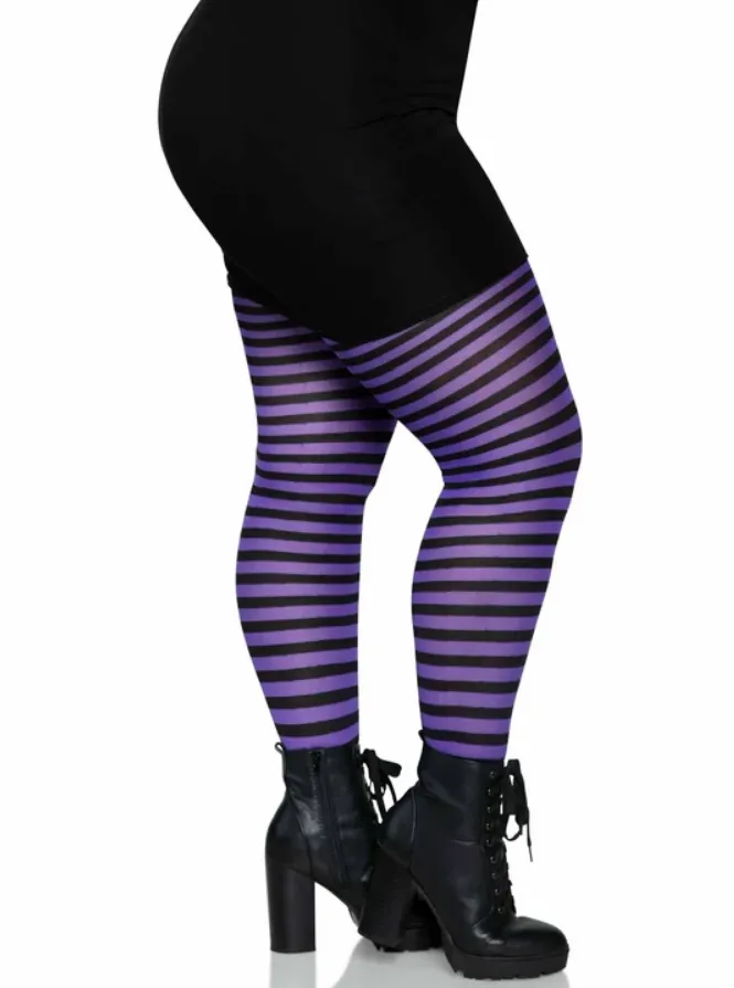 Plus Size Striped Tights in Black & Purple