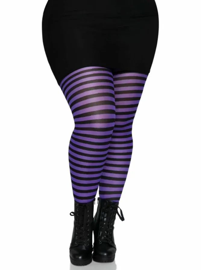 Plus Size Striped Tights in Black & Purple