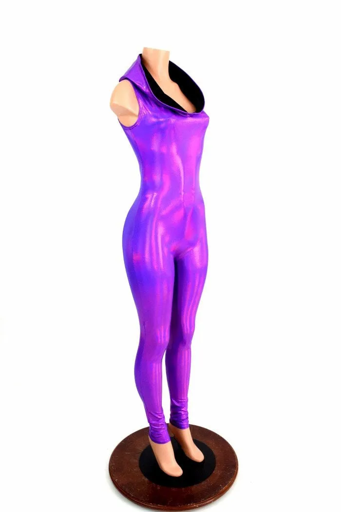 Purple Holographic Hooded Catsuit