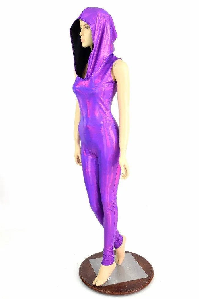 Purple Holographic Hooded Catsuit