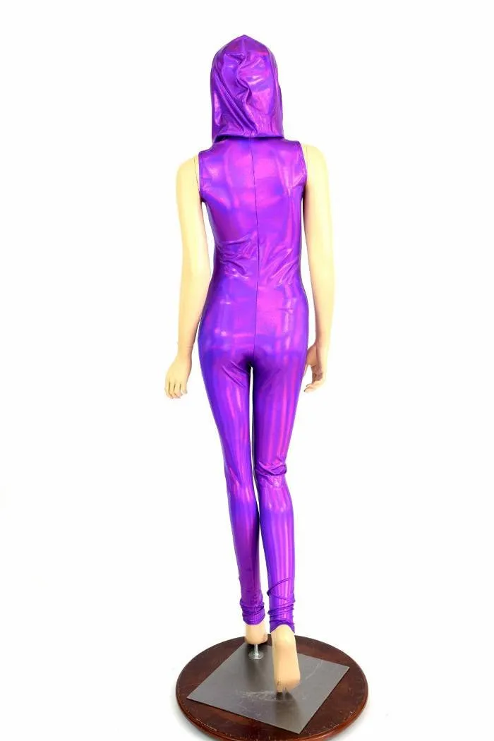 Purple Holographic Hooded Catsuit