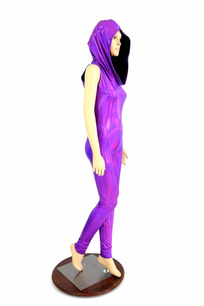 Purple Holographic Hooded Catsuit