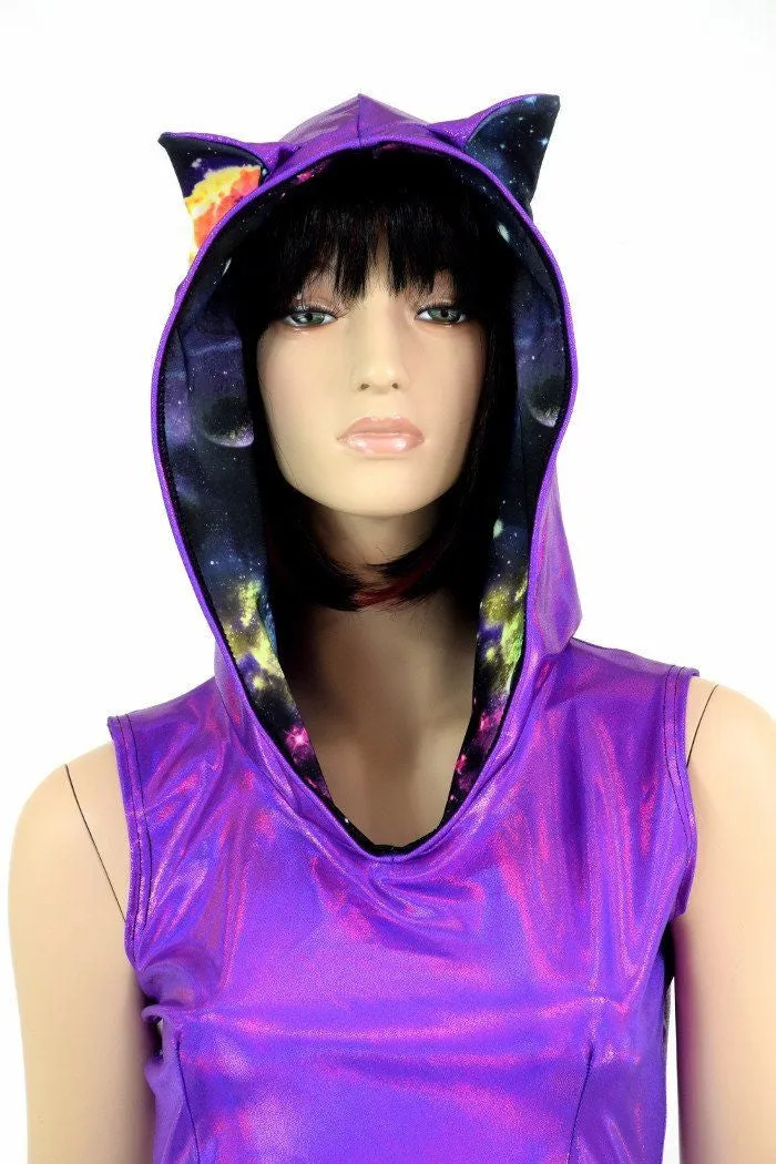 Purple Kitty Hoodie Skater Dress