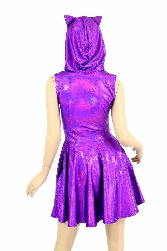 Purple Kitty Hoodie Skater Dress
